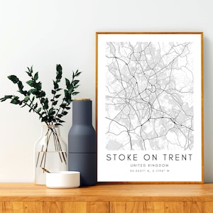 Stoke On Trent City Map Art - UK Stoke On Trent Framed Map Art – United Kingdom Minimalist Wall Art - UK City Home Decor