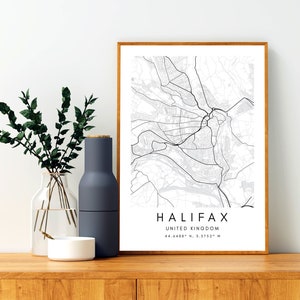 Cadeau d'art encadré carte minimaliste d'Halifax - Art de carte de la ville du Royaume-Uni - Art mural Halifax Art de carte minimaliste - Halifax coordonnées Wallart
