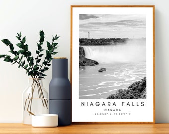 Niagara Falls Canada - Niagara Falls Art – Niagara Waterfall Print - Canada Poster - Canada Niagara Fall Black and White Coordinates