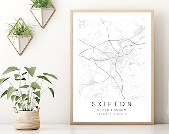 Skipton Map Print: Minimalist UK Home Decor Wall Art
