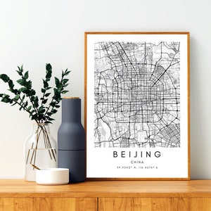 Beijing Street Map Print - Beijing Map Wall Decor - Beijing China Map Gift - Printable Black And White Poster Art - Black and White Print