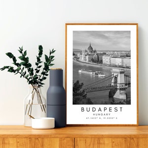 Budapest Travel Print, Budapest Poster, Unique Wallart Decor, Budapest Black and White Coordinates Home Decor, Hungary Minimalist Wallart