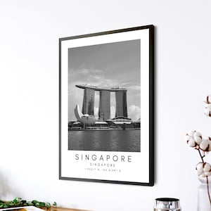 Singapore Print, Singapore Poster, Unique Wallart Decor, Singapore Skyline Black and White Coordinates, Singapore Travel Art