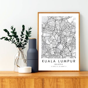 Kuala Lumpur Map Art Print - Kuala Lumpur City Poster Print - Printable Wall Art Gift - Minimalist Travel Art Map Print - Coordinates Print