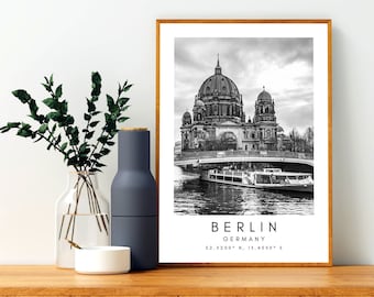 Berlin Travel Print, Berlin Poster, Unique Wallart Decor, Berlin Black and White Coordinates Home Decor, Germany Berlin Minimalist Wallart