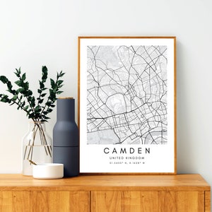 Camden, London Map Poster, UK Map Prints mit Koordinaten, Camden Town Memory, gerahmte Karte in verschiedenen Größen