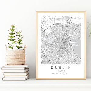 Impresiones de arte de pared de mapa de Irlanda de Dublín - Cartel del mapa de la ciudad de Dublín - Impresión de arte de mapa de calles - Decoración de arte de pared imprimible - Impresión de coordenadas de Irlanda