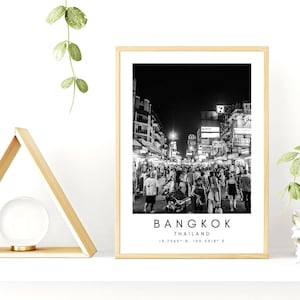 Bangkok Print: Black and White Cityscape, Thailand Home Decor