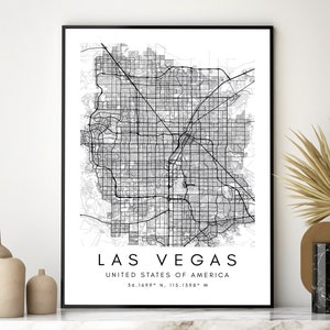 Carte de Las Vegas affiche impression - impression d'art carte de Las Vegas - carte de Las Vegas déco - impression d'art mural Las Vegas - art mural carte minimaliste