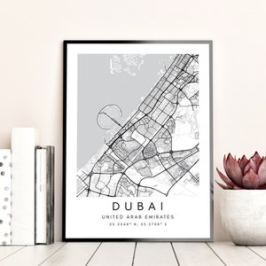 Dubai Poster-Druck Dekor - Dubai City Karte Wandkunst - Stadt Karte Druckbare Wandkunst - Gerahmte Karte Kunstwerk-Drucke
