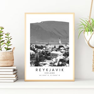 Arte de Reykjavik - Impresión de arte de Reykjavik - Decoración del hogar de Reykjavik - Arte de la naturaleza - Arte de pared imprimible - Impresión de arte digital - Islandia en blanco y negro
