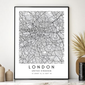 Impressão de pôster do mapa da cidade de Londres - Impressão de mapa de parede de Londres - Impressão artística de mapa histórico de Londres - Impressão de mapa de Londres Inglaterra - Impressão de mapa do Reino Unido