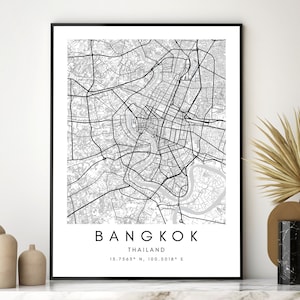 Bangkok City Wand Kunst Karte - Bangkok City Poster Druck - Thailand Bangkok druckbare Karte - moderne Bangkok Karte - schwarzweiße Koordinaten