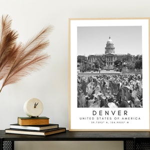 Arte de parede para impressão de Denver - Impressão do horizonte de Denver - Arte do horizonte da cidade de Denver - Arte de Denver - Arte minimalista de impressão de viagem - Estados Unidos