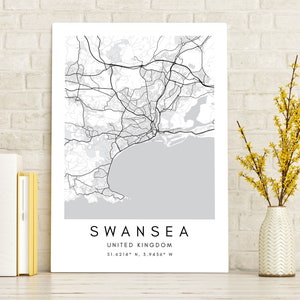 Swansea Minimalist Map Home Decor - Swansea City enmarcado mapa arte regalo - Mapa minimalista del Reino Unido - Coordenadas de la ciudad de Swansea del Reino Unido enmarcadas