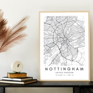 Nottingham City Map Print - Nottingham Poster Art Print - Nottingham Karte Art Print - Nottingham Decor Print - Minimalist Map Prints