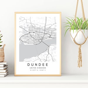 Dundee Minimalist Framed Wallart - UK Minimalist Map Art - Dundee City Map Artwork - United Kingdom Map Art - Schottland Dundee Koordinaten