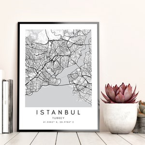 Istanbul Printable Wall Art Map - City Map Art Print Turquie - Wall Decor Map Art - Minimalist Map Wall Artwork - Impression noir et blanc