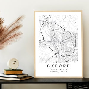 Impressão de pôster de mapa de Oxford - Impressão de arte de decoração de parede de Oxford - Mapa de Oxford para impressão - Arte de mapa de Oxford para impressão - Impressões de mapas minimalistas