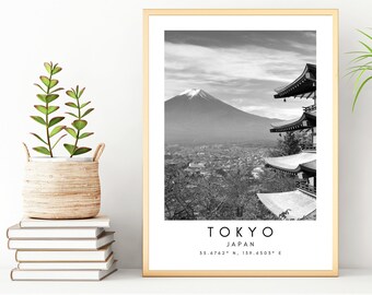 Tokyo Print, Tokyo Poster, Unique Wallart Decor, Tokyo Japan Skyline Black and White Coordinates, Japan Travel Art