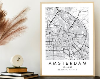 Amsterdam Map Art Print - Amsterdam Map Art Travel Poster - Amsterdam City Map Gift - Amsterdam Printable Map Art - Minimalist Map Prints