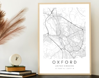 Oxford Map Art Print: Minimalist Black and White Wall Decor