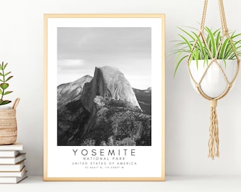 Yosemite National Park Printable Wall Art - Yosemite Wall Art Print - USA Gift Wall Decor - National Park Print- Black And White Coordinates