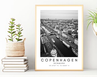 Copenhagen Print: Minimalist Black and White Denmark Wall Art