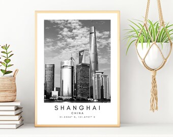 Shanghai Home Wall Decor - China Shanghai Cityscape Wall Art - Chinese Printable Wall Art - Shanghai City Modern Art - Black and White China