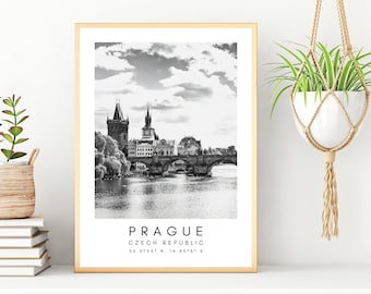 Prague Art Print - Czech Republic Print - Prague Wall Decor - Digital Download Art - Prague Travel Poster - Black and White Coordinates