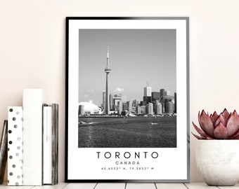 Toronto Print, Toronto Poster, Unique Wallart Decor, Toronto CN Tower, Canada Skyline Black and White Coordinates, Canada Travel Art