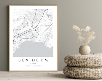 Benidorm Map Print: Minimalist Spain Art, Modern Home Decor