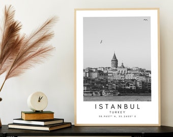 Istanbul Art Poster Print - Istanbul City Print Artwork - Turkey Printable Wall Art - Turkey Artwork Print - Black and White Coordinates