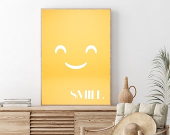 Smiley Face Wall Art, Inspiring Framed Print, Unique Trendy Above Bed Poster For Kids Bedroom, Smiley Face Positive Affordable Home Decor