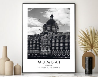 Mumbai India Art Print: Black and White Landmark Wall Decor