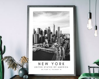 New York Print, New York Poster, Unique Wallart Decor, Statue Of Liberty Black and White Coordinates, United States Wall Art Design