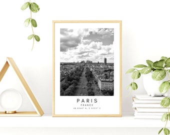 Paris, France Travel Print, Paris Poster, Unique Wallart Decor, Paris Eiffel Tower, Black and White Coordinates, France Wall Art Design