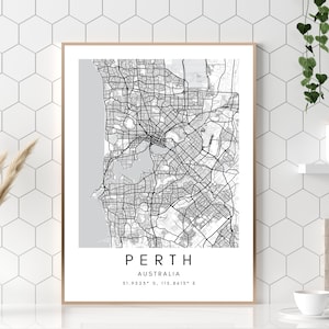 Perth City Map Print: Minimalist Australia Wall Art