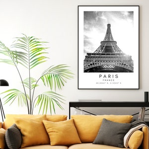 Paris, France Travel Print, Paris Poster, Unique Wallart Decor, Paris Eiffel Tower Black and White Coordinates, France Wall Art Design image 9