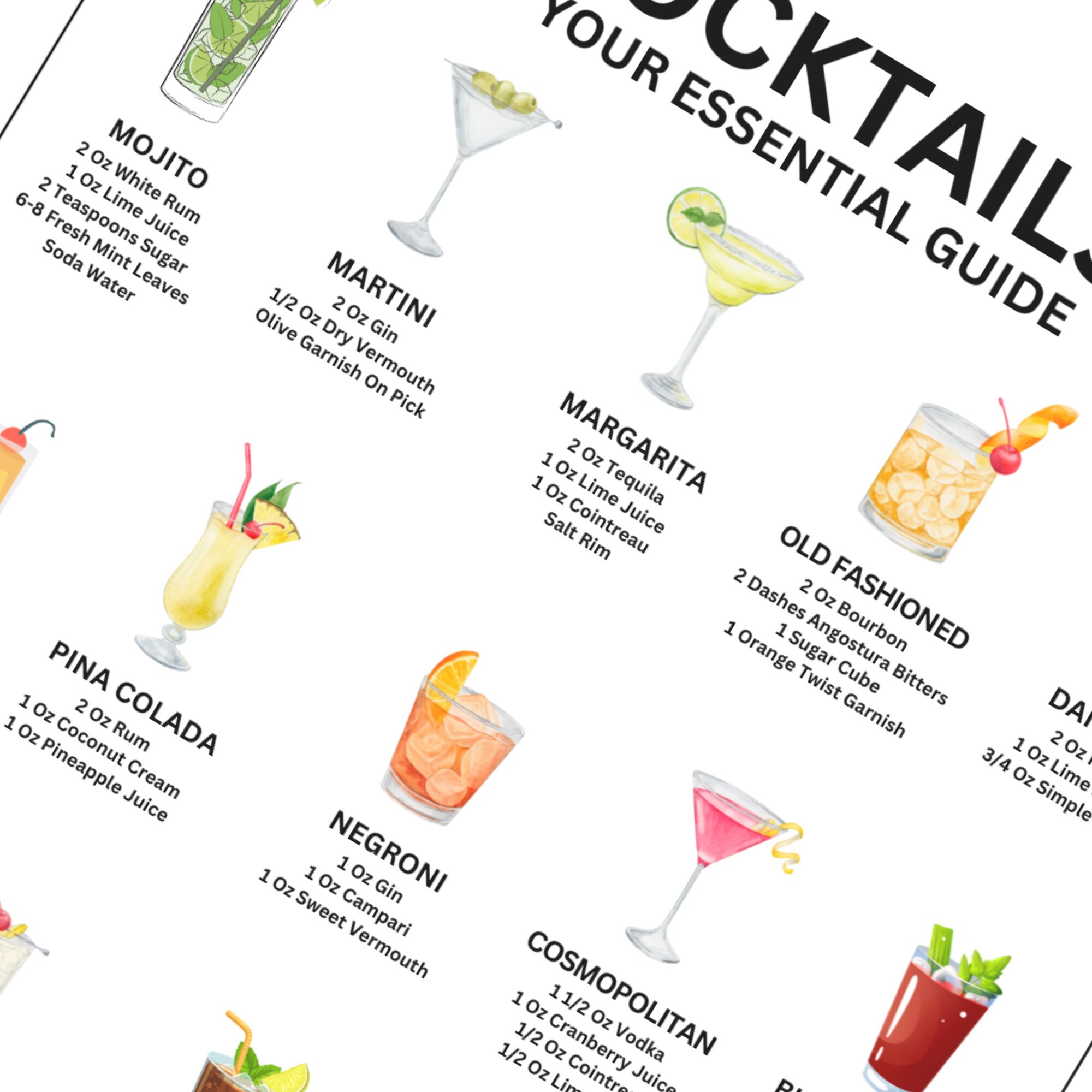 Classic Cocktails Print: Mixology Art, Kitchen & Bar Decor - Etsy UK