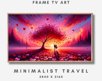 Valentines Day Loving Sunset Art File, Vibrant Color Valentines Digital TV Canvas Art, Love Under The Trees For Samsung TV Art