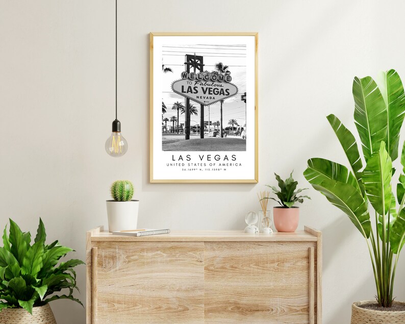 Las Vegas Travel Print, Vegas Poster, Unique Wallart Decor, Las Vegas Skyline, Nevada Black and White Coordinates, United States Travel Art image 10