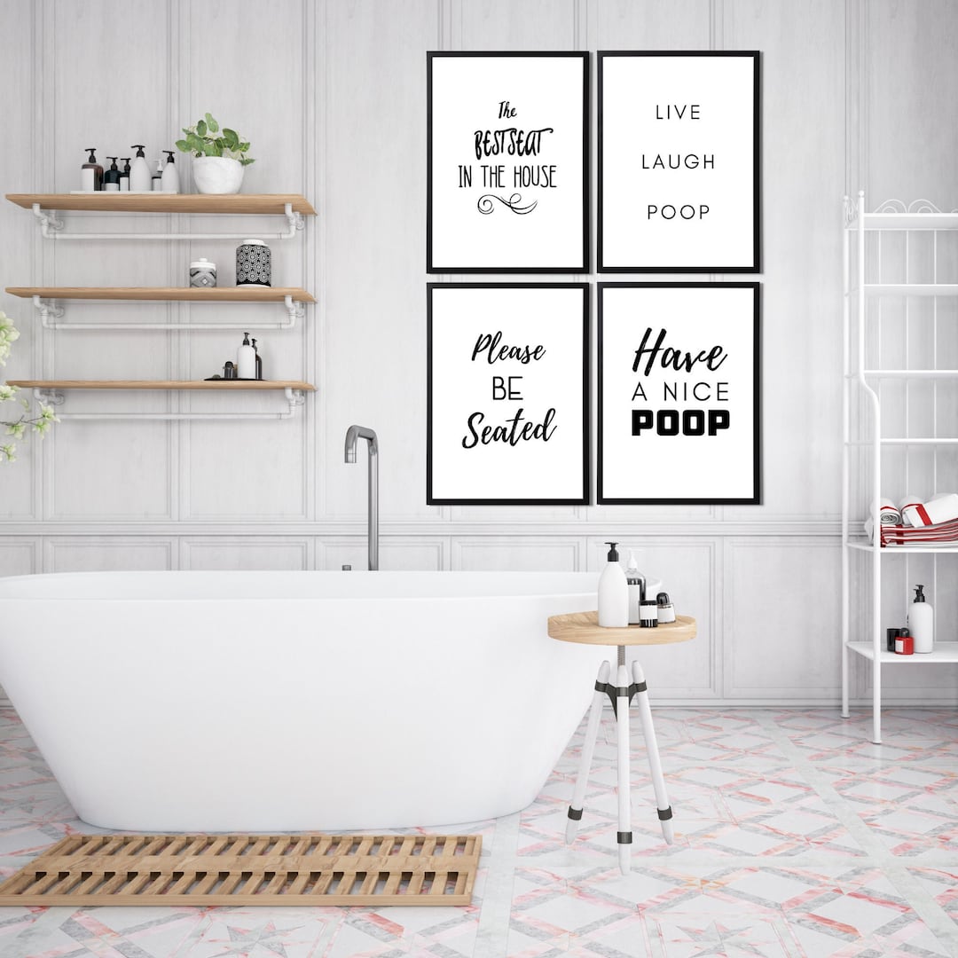 Funny Bathroom Quotes Prints Modern Toilet Art Set Of 4 Etsy