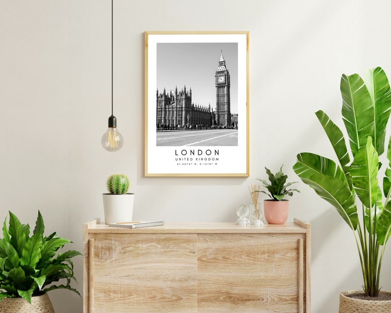 London City Print, London Poster, Unique Wallart Decor, London Big Ben, London Black and White Coordinates, United Kingdom Travel Art image 10