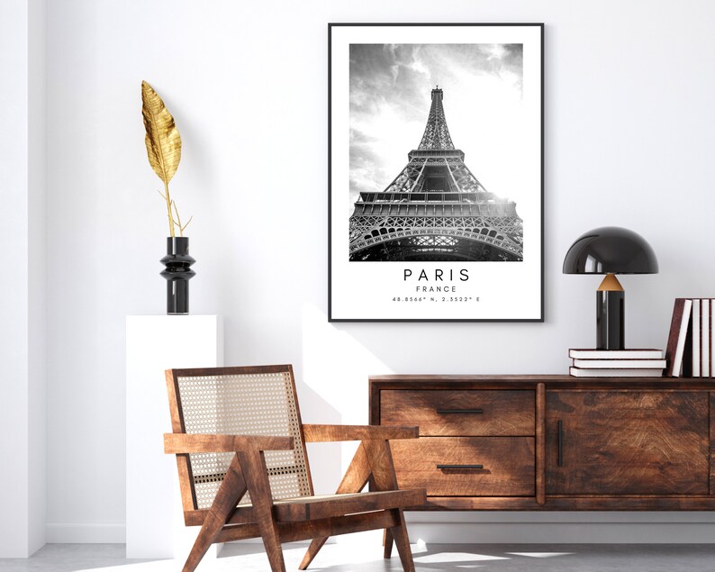 Paris, France Travel Print, Paris Poster, Unique Wallart Decor, Paris Eiffel Tower Black and White Coordinates, France Wall Art Design image 10