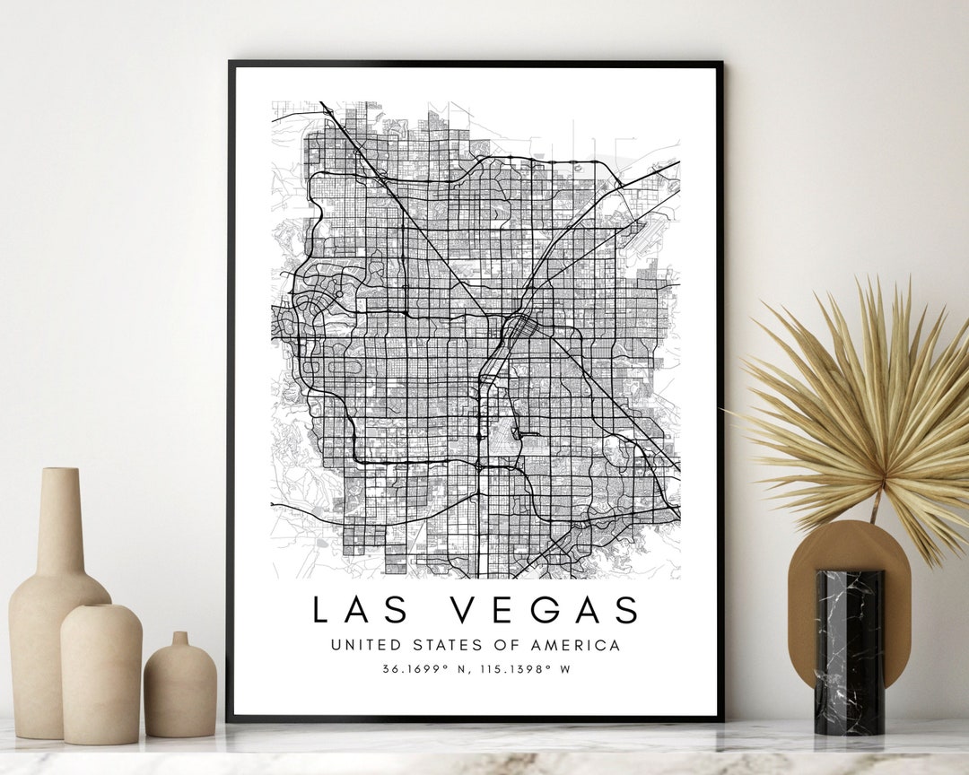 Las Vegas Map Poster Print Las Vegas Map Art Print Las Etsy