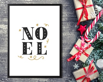 Noel Xmas Wall Art, Fun Festive Holiday Print, Boho Christmas Decor, Typography Wall Art