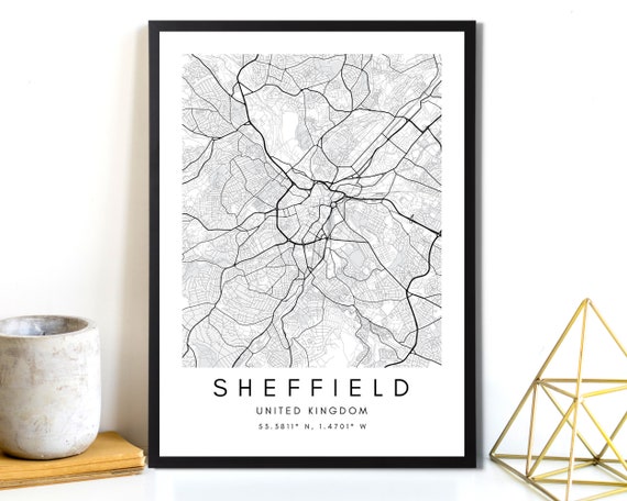 Sheffield City Map Wall Art Print Sheffield Street Map Wall | Etsy