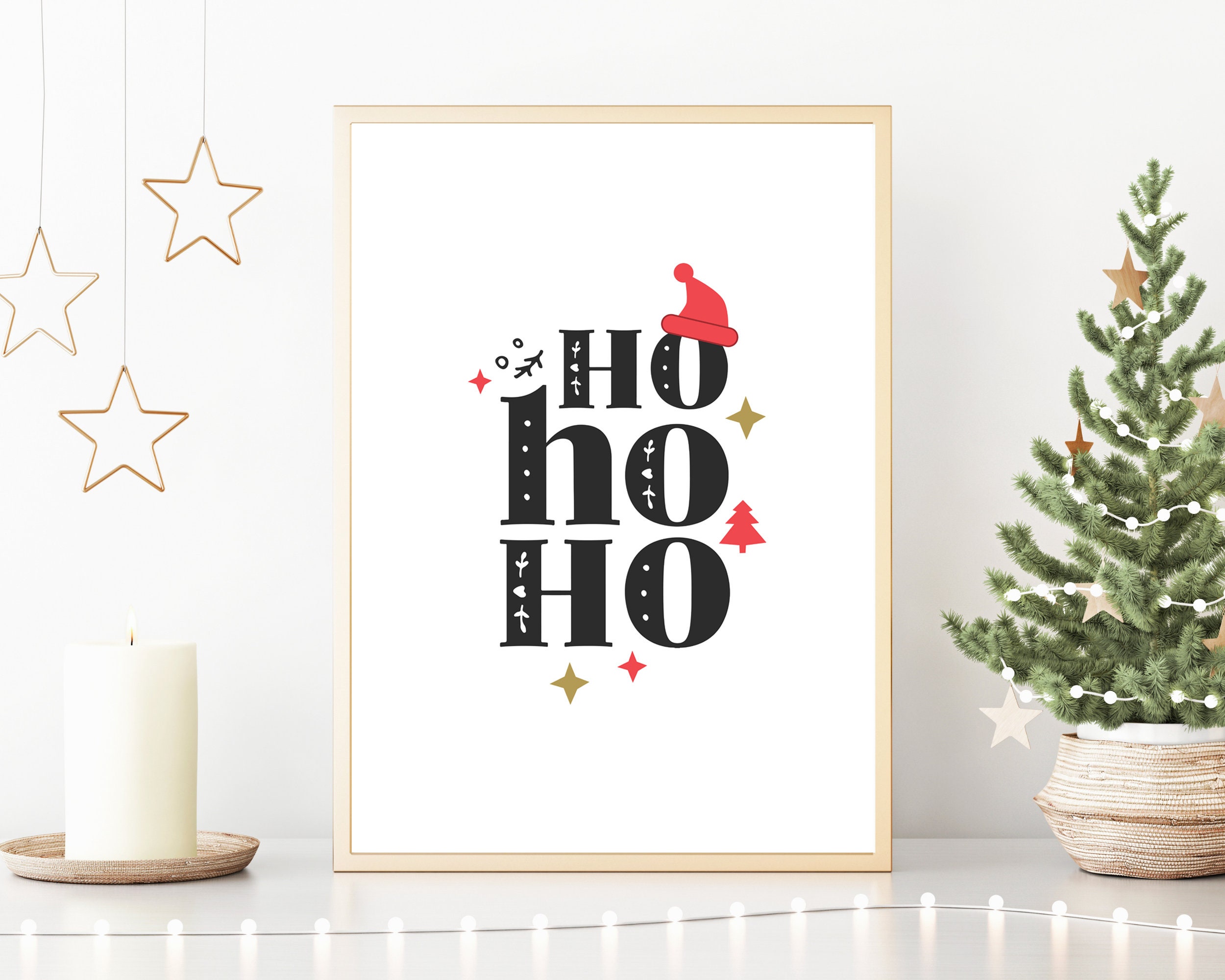 HO Ho HO Print, Festive Santa Claus Framed Poster, Winter 