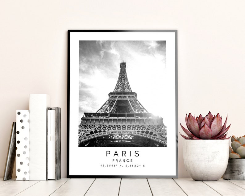 Paris, France Travel Print, Paris Poster, Unique Wallart Decor, Paris Eiffel Tower Black and White Coordinates, France Wall Art Design image 1